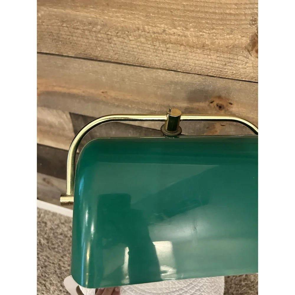 Vintage Brass Bankers Desk Library Students Lamp Emerald Green Glass Shade